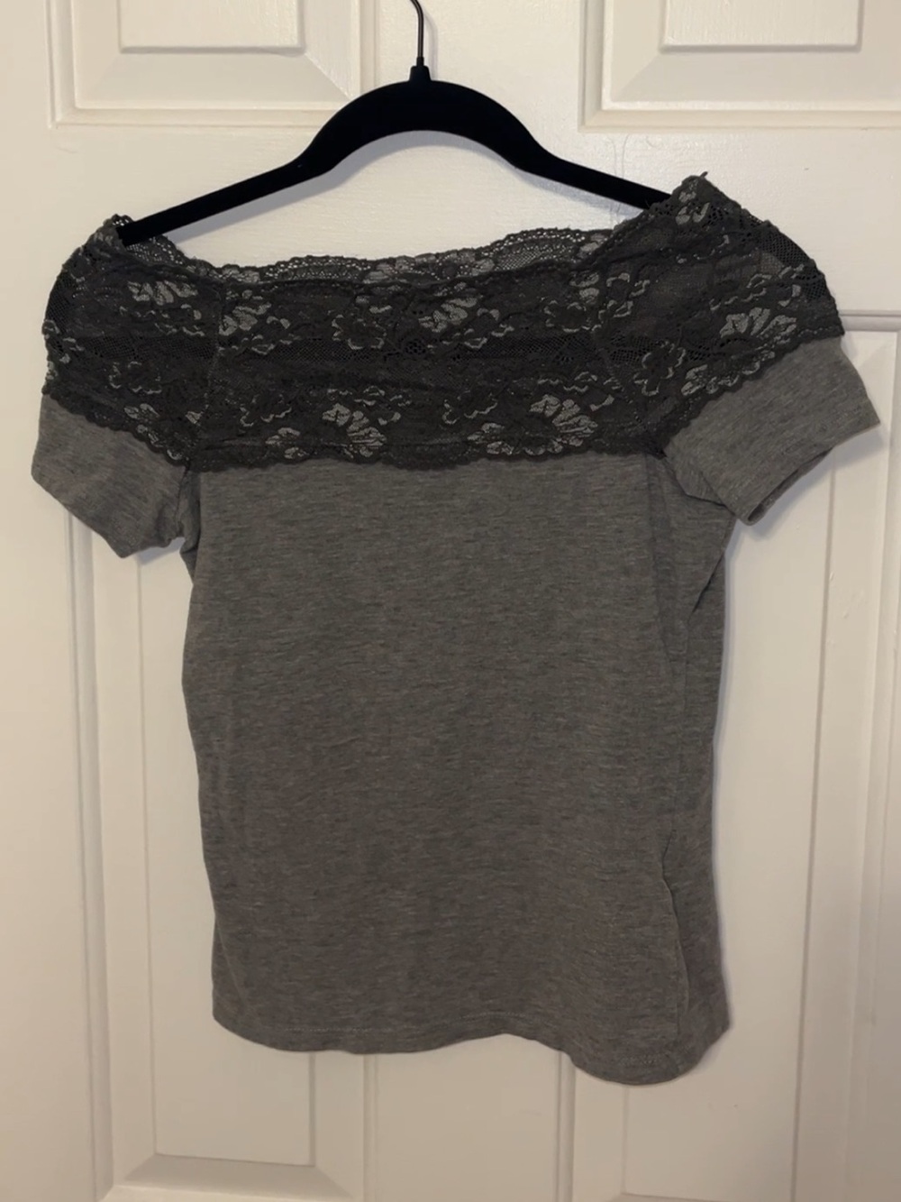 Y2K Gray Lace Off-Shoulder Top